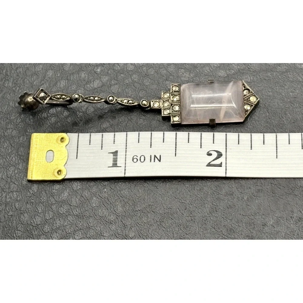 Art Deco Germany Rose Quartz Marcasite Sterling Silver Screw Back Single Earring